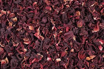 Pile of dried petals of hibiscus