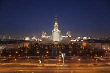 Moscow University At Night. Top View