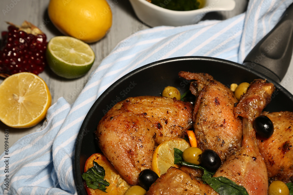 Homemade fried chicken drumsticks with vegetables