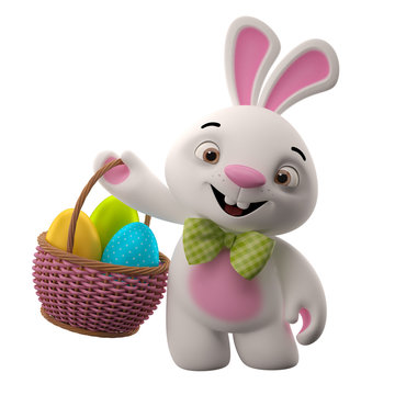 happy easter, amazing 3d easter bunny with eggs in basket