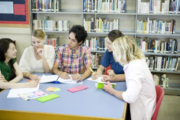 Wall Mural - students studying in library