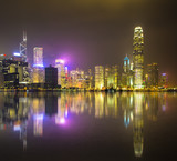 Fototapeta Nowy Jork - Hong Kong Skyline and reflection by night