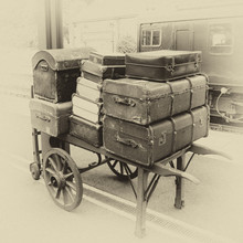 Luggage On Porter's Trolley On Railways Station