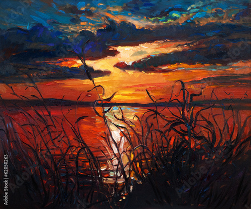 Nowoczesny obraz na płótnie Lake on sunset