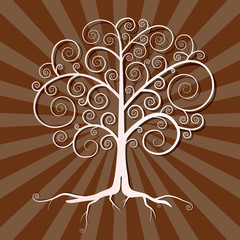 Poster - Abstract Vector Tree Illustration on Brown Retro Background