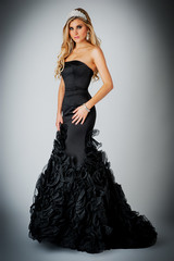 Woman in Black Ball Gown Dress.