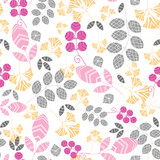 Vector abstract pink, yellow and gray leaves seamless pattern