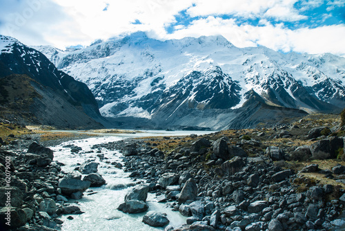 Board z aluminiowym obramowaniem Piękny widok i lodowiec w Mount Cook National Park, na południe jest