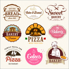 Collection of  BAKERY, CAKES and PIZZA  badges and labels