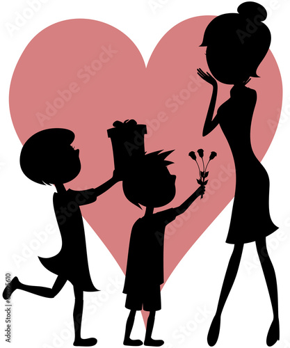 Surprise Mom Daughter And Son Silhouettes Buy This Stock
