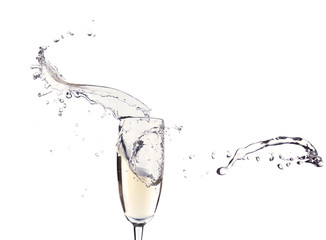 Canvas Print - Glass of champagne with splash, isolated on white