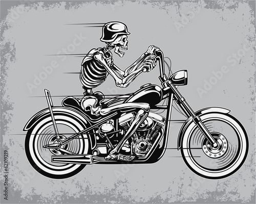 Obraz w ramie Skeleton Riding Motorcycle Vector Illustration