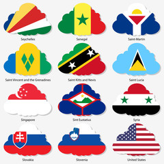 Set Flags of world sovereign states in form clouds. Vector il