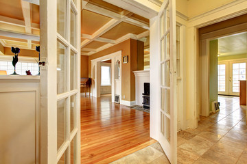 View of the empty living room from a hallway