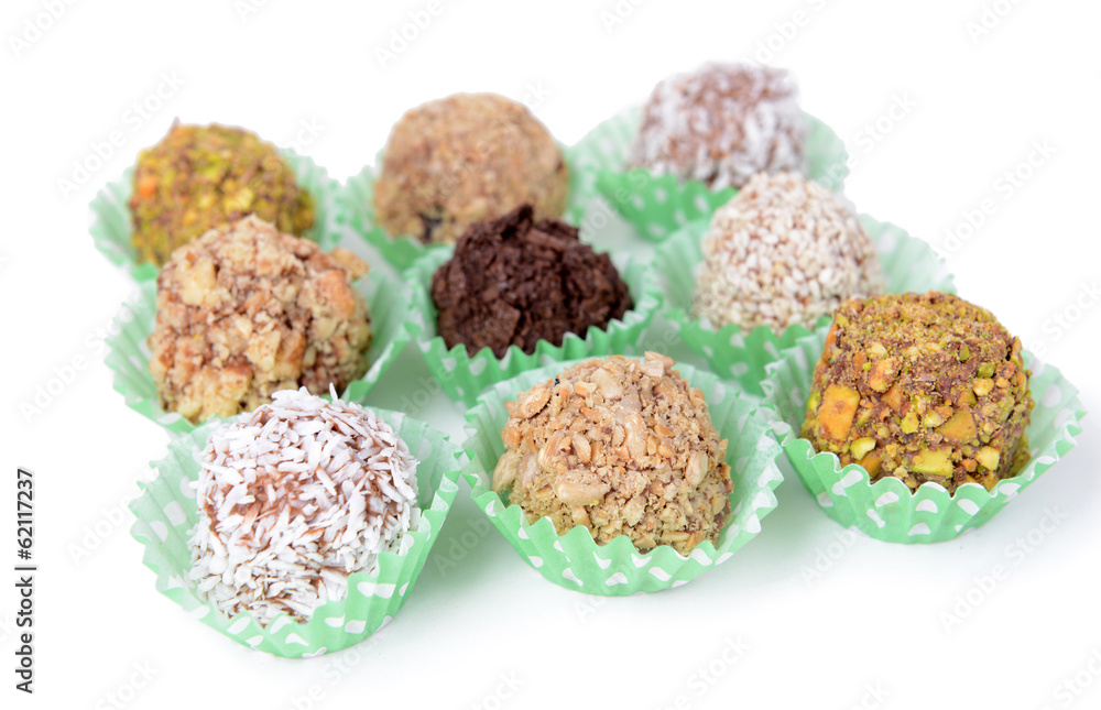 Set of chocolate candies isolated on white