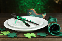 Table Setting For St Patricks Day With White Background