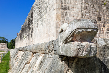 Sticker - Column carved in feathered serpent motif in Chichen Itza, Mexico