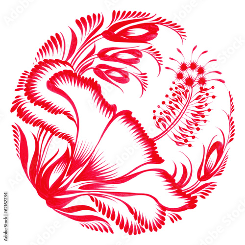 Tapeta ścienna na wymiar floral decorative ornament red hibiscus