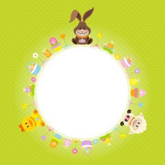 Poster - Bunny, Duck & Sheep Round Frame Green