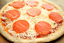 Perfect Raw Pepperoni Pizza Ready For The Oven