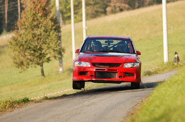 Rally car on two wheels