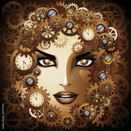 Obraz na płótnie canvas dwuczęściowy "dyptyk" Steampunk portret dziewczyny