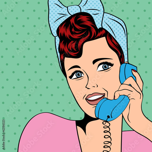 Board z aluminiowym obramowaniem Kobieta rozmowy przez telefon, ilustracja pop-art