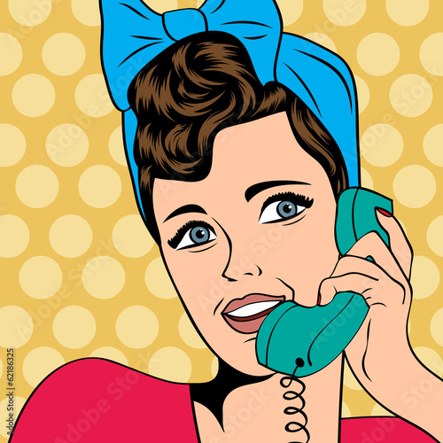 Board z aluminiowym obramowaniem Kobieta rozmowy przez telefon, ilustracja pop-art