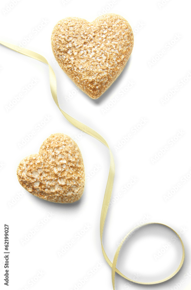 Decorative hearts with color ribbon, isolated on white