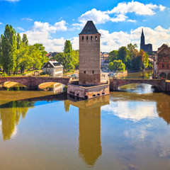 Wall Mural - Strasbourg, medieval bridge Ponts Couverts and Cathedral. Alsace