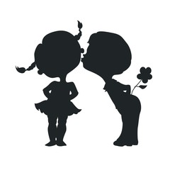 Wall Mural - Silhouettes of kissing boy and girl