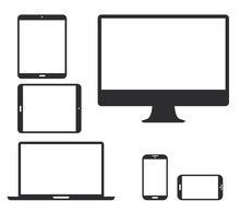 Set Of Black Electronic Device Silhouette Vector Icons