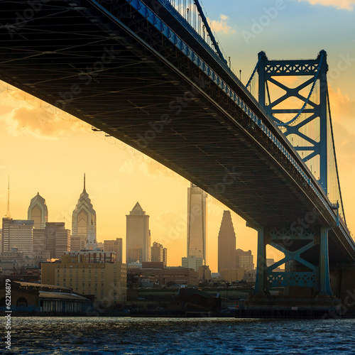 Fotoboard na płycie Panorama Philadelphia skyline, most ben franklin i penn's
