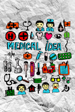 Medical Icon Set Idea On Crumpled Paper