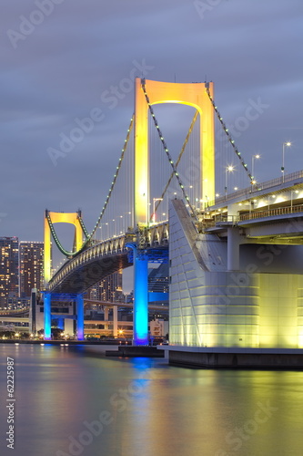 Board z aluminiowym obramowaniem Widok na tokio bay i tęczowy most w zmierzchu