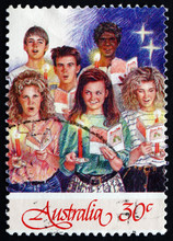 Postage Stamp Australia 1987 Six Youths, Christmas Carolers
