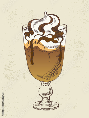 Naklejka dekoracyjna Ice cream with coffee cocktail in glass