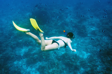 Wall Mural - Woman with mask snorkeling