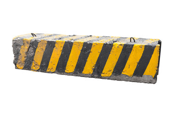 Striped black and yellow concrete road barrier block