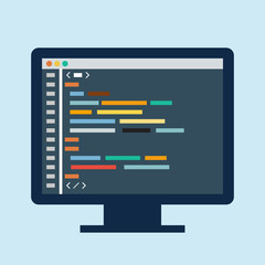 Code editor on a monitor
