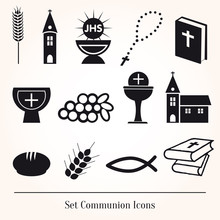 Set Illustration Of A Communion Depicting Traditional Christian