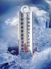 ice cold thermometer in snow