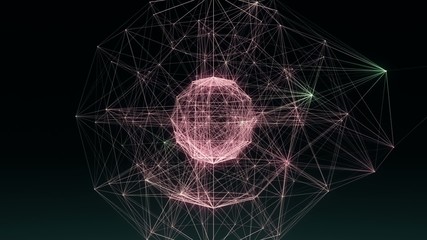 Spherical network of glowing lines and dancing points