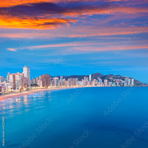 Fotoboard na płycie Benidorm zachód słońca alicante playa de levante beach zachód słońca w hiszpanii
