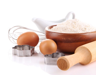 Ingredients for dough isolated on white