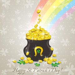 Wall Mural - Card for St. Patrick's Day with text and pot with golden coins