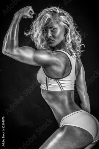 Fototapeta na wymiar Monochrome photo of a sporty woman