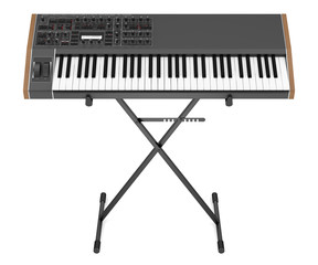 Wall Mural - black synthesizer on stand isolated on white background