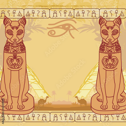 Naklejka na kafelki Stylized Egyptian cat , abstract grunge card