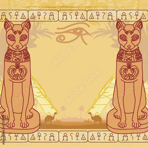 Fototapeta do kuchni Stylized Egyptian cat , abstract grunge card